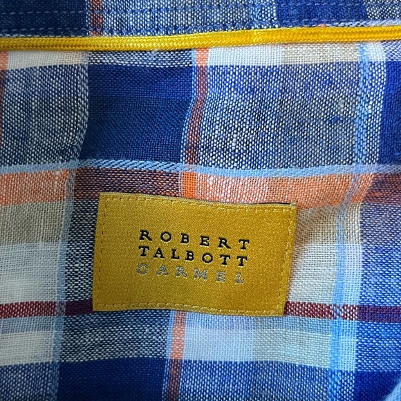 Robert Talbott Carmel plaid button-down shirt. Blue orange white. Men’s XL. - Picture 5 of 8